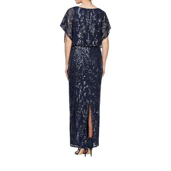 NWOT Alex Evenings Women's Long Blouson Dress with Ruffled Sleeves size 4 - Picture 3 of 11